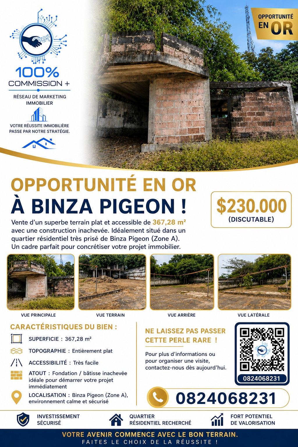Parcelle-Terrain à Vendre – Ngaliema, Kinshasa
